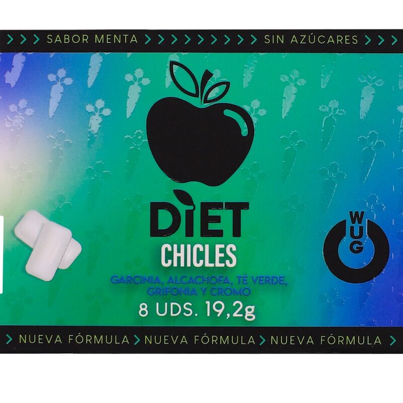 WUG Diet complemento alimenticio en chicle con sabor a menta
