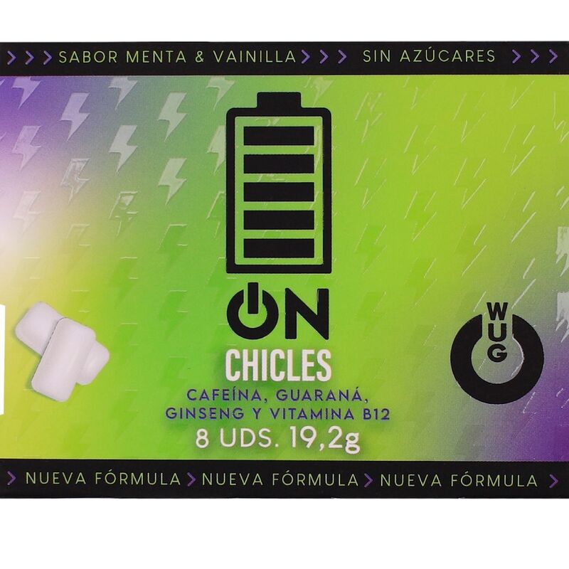 Chicles con cafeína WUG On, sabor a menta y vainilla