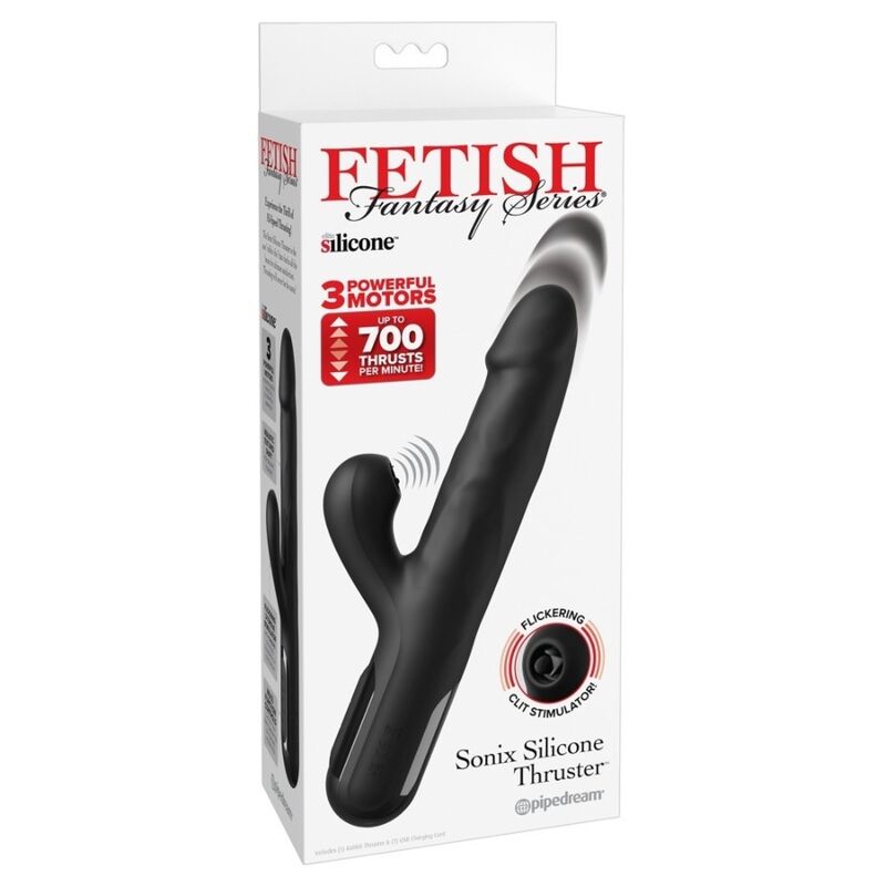 Fetish Fantasy Series Sonix vibrador rabbit con movimiento de empuje, negro