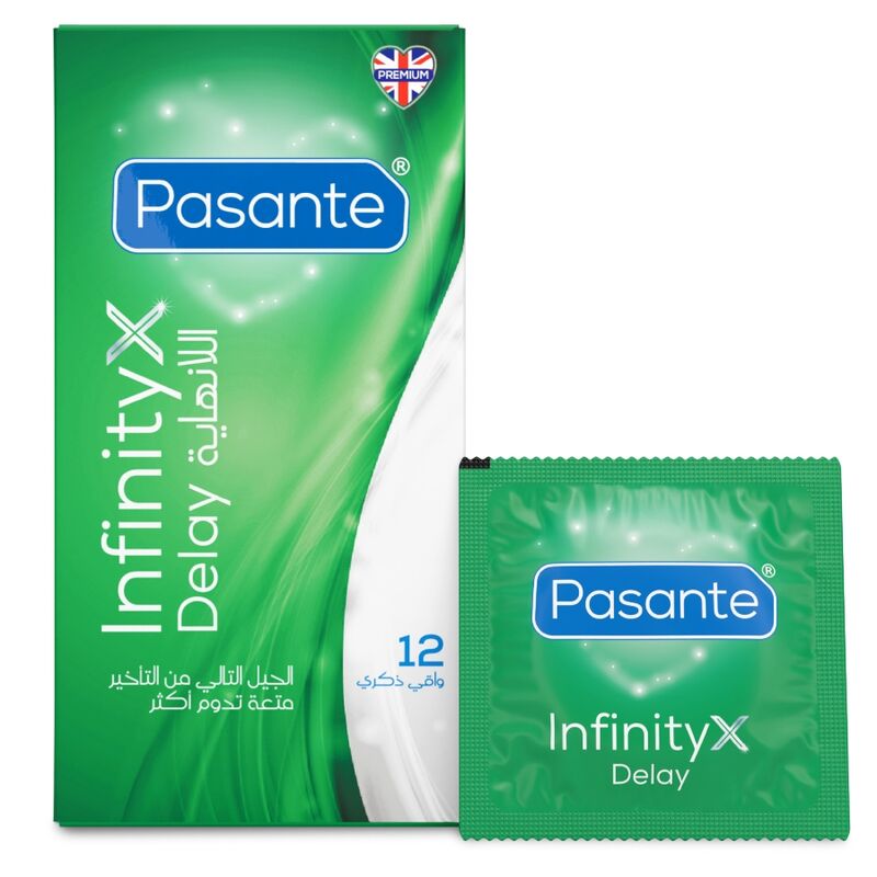 Preservativos PASANTE Infinity Delay con lubricante retardante, 12 unidades