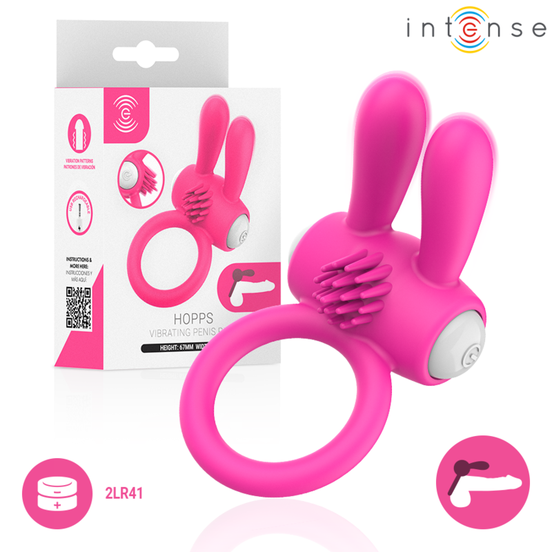 Anillo para el pene vibrador INTENSE HOPPS con estimulación externa, rosa