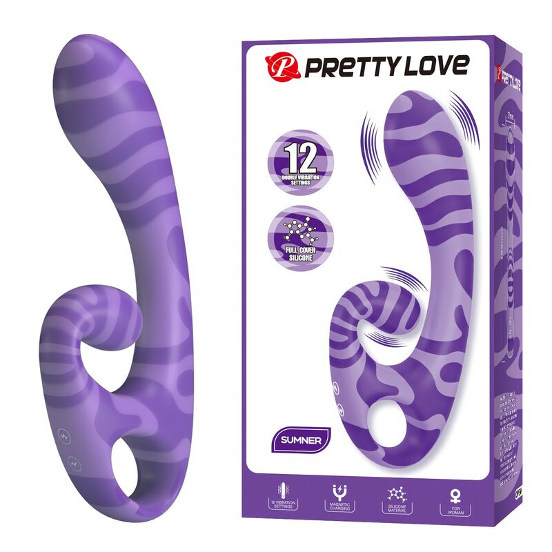 Vibrador de doble extremo Pretty Love Summer con asa, 19 cm, morado