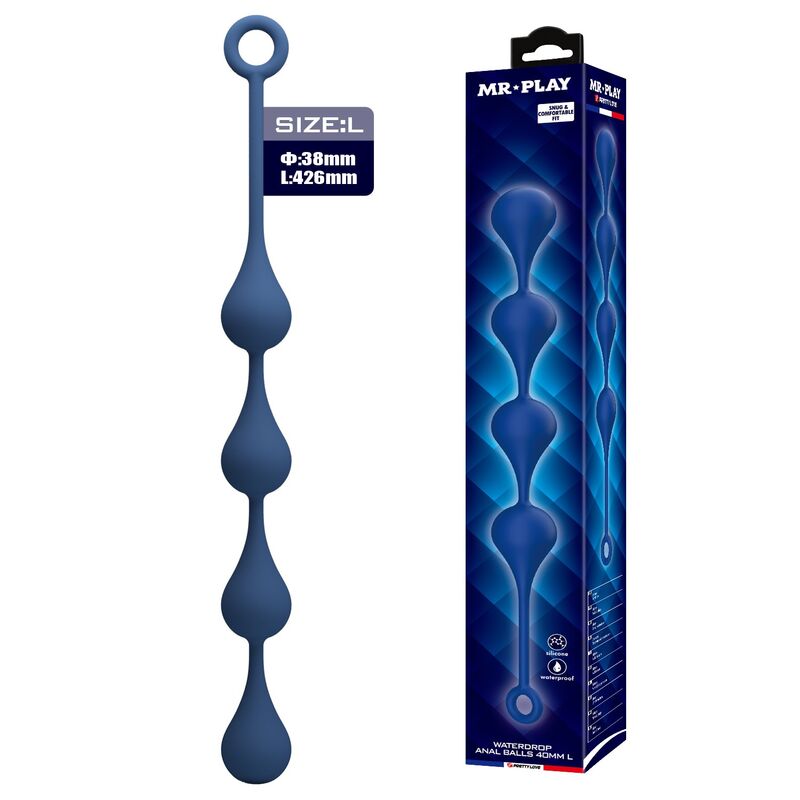 Cadena anal MR PLAY de silicona, azul, talla L