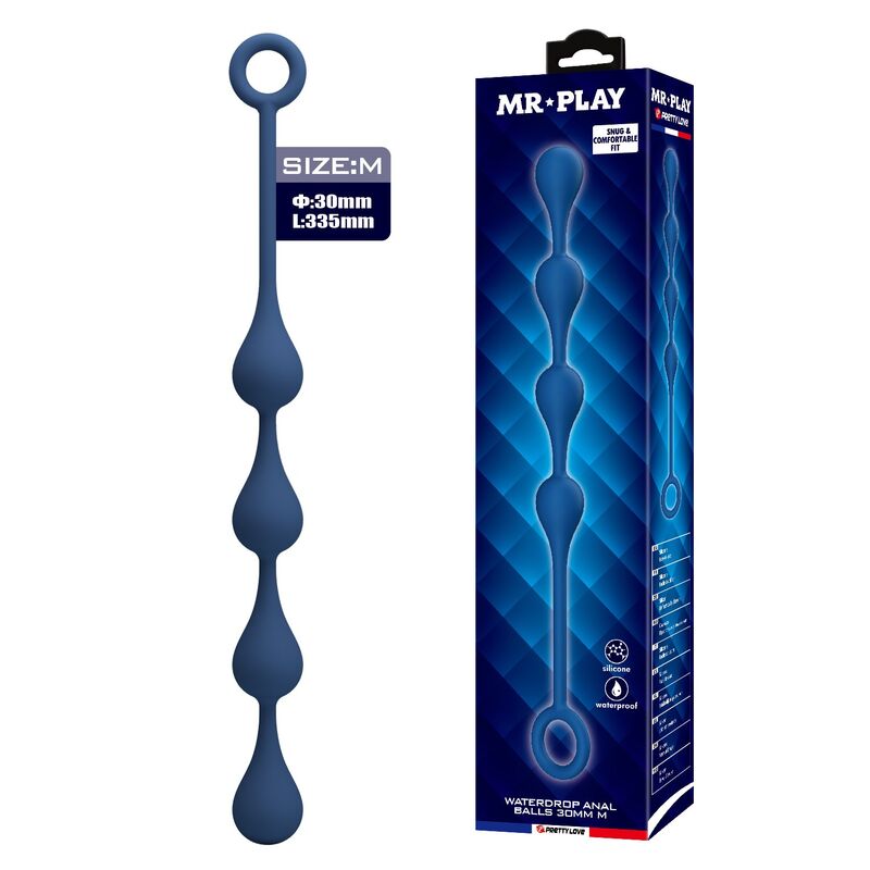 Cadena anal MR PLAY de silicona, azul, talla M