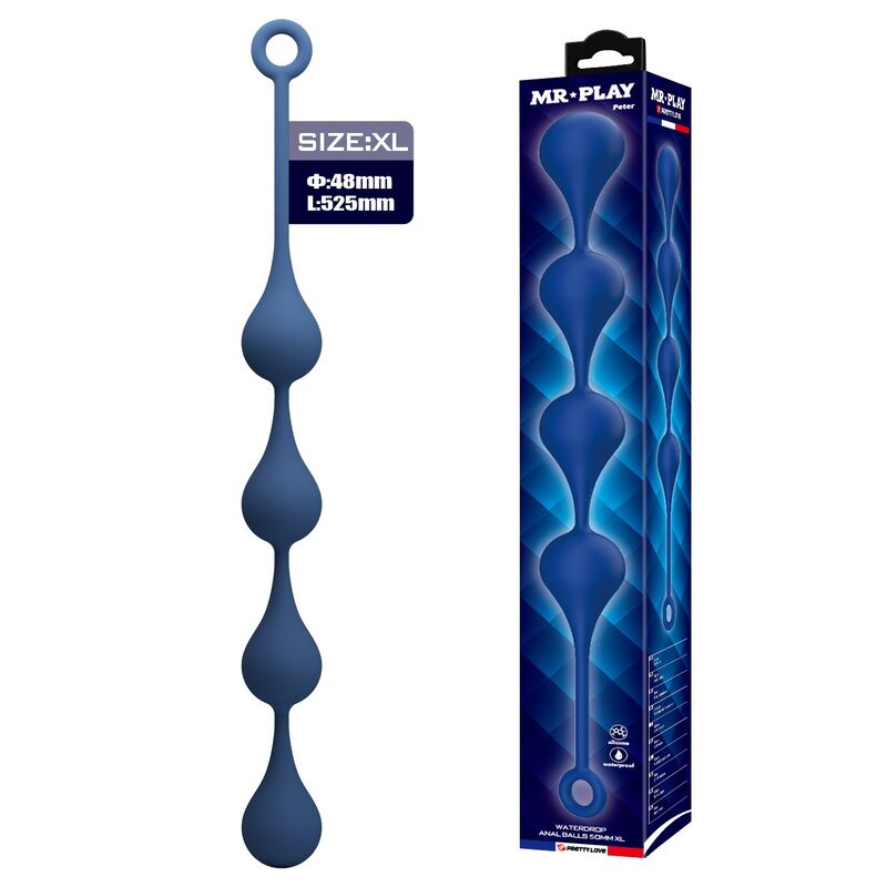 Cadena anal MR PLAY de silicona, XL, azul