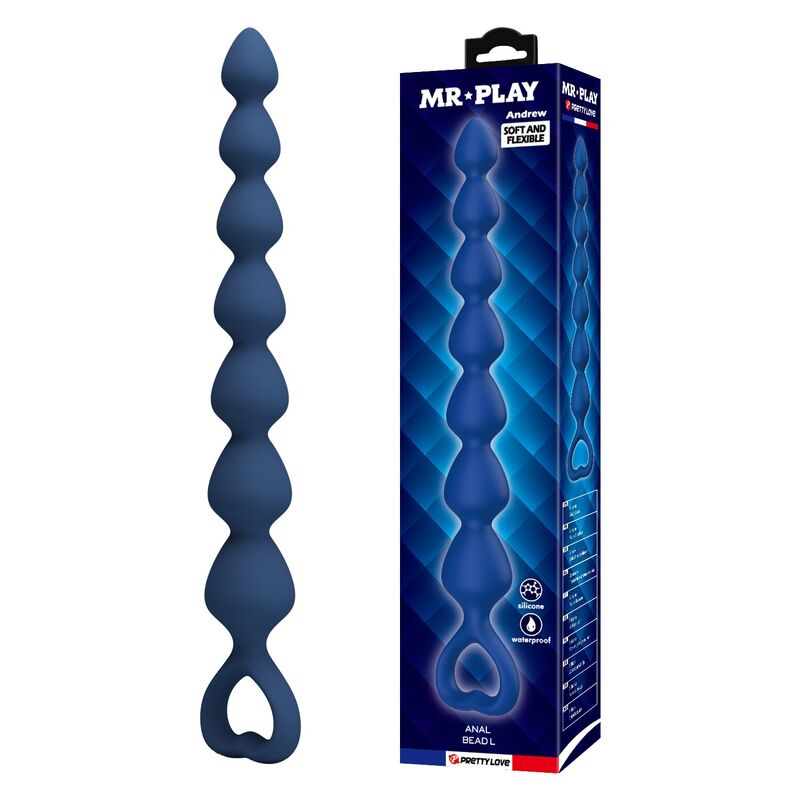 Cadena anal MR PLAY con plug anal, azul, 26,7 cm