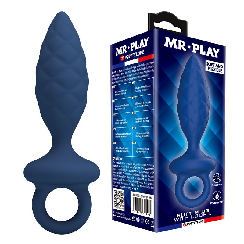 Plug anal MR PLAY con textura y anilla, azul, talla L