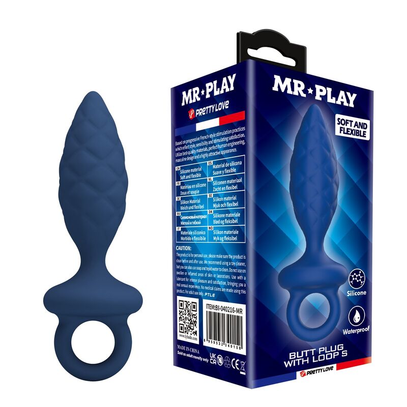 Plug anal MR PLAY con relieve y anilla, azul, talla S