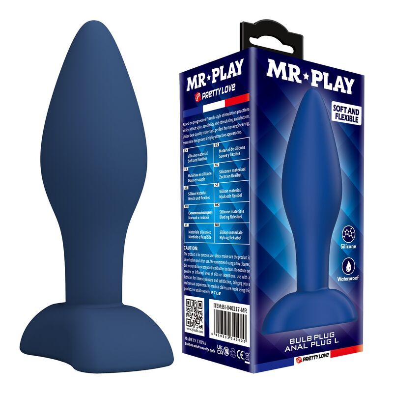 Plug anal MR PLAY de silicona, azul, talla L
