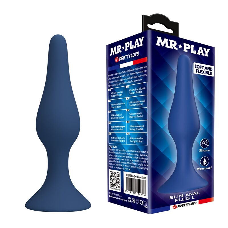 Plug anal MR PLAY Slim de silicona, azul, talla L