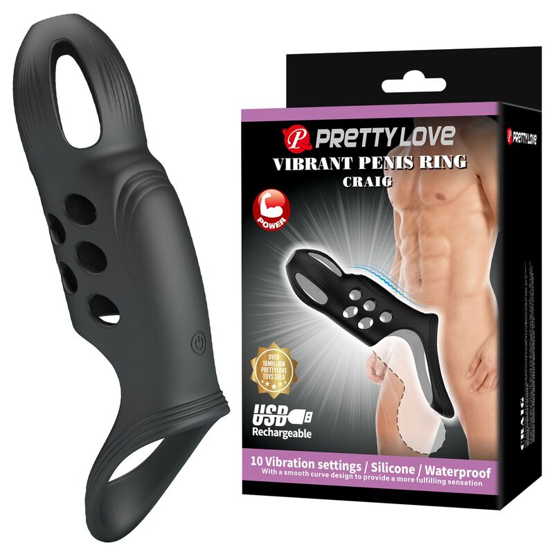 Anillo vibrador para el pene de silicona Pretty Love Craig, negro