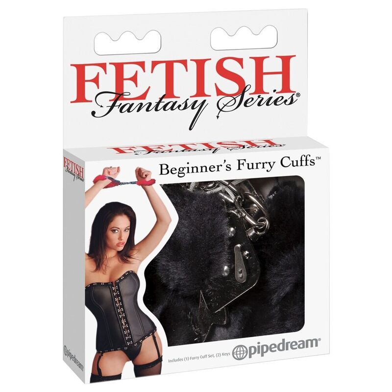 FETISH FANTASY SERIES Furry Cuffs, esposas negras para muñecas