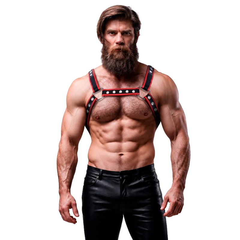 Arnés para hombre Bulldog de Fetish Submissive Attitude, negro y rojo