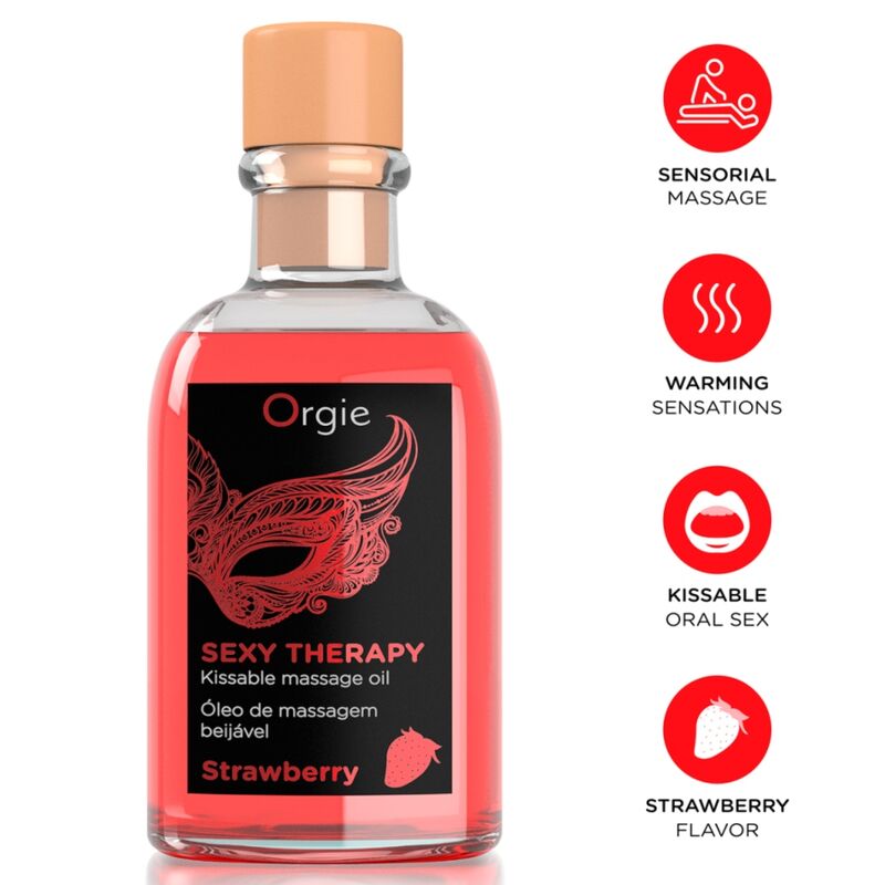Set de aceite de masaje ORGIE Strawberry Kissable con pluma y guía