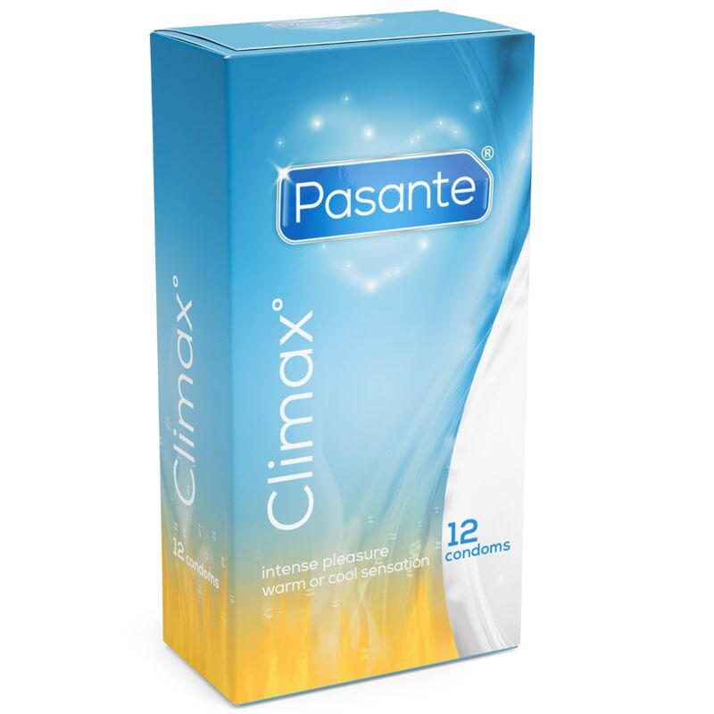 Preservativos Pasante Climax con efecto calor y frío, 12 unidades