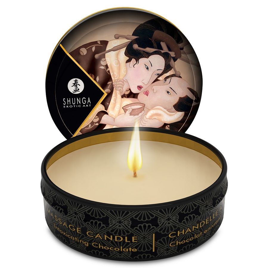 Vela de masaje Shunga Mini Caress con aroma a chocolate, 30 ml