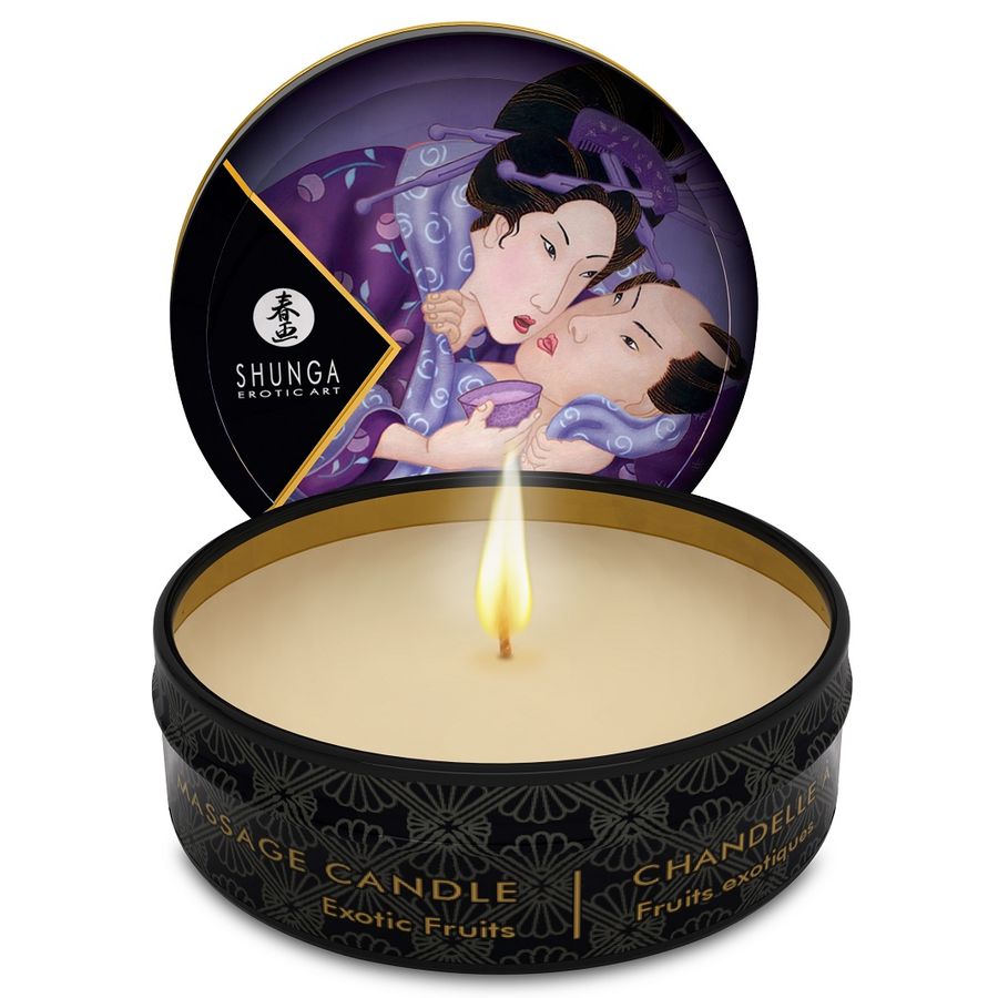 Vela de masaje Shunga Mini Caress con aroma a frutas exóticas, 30 ml