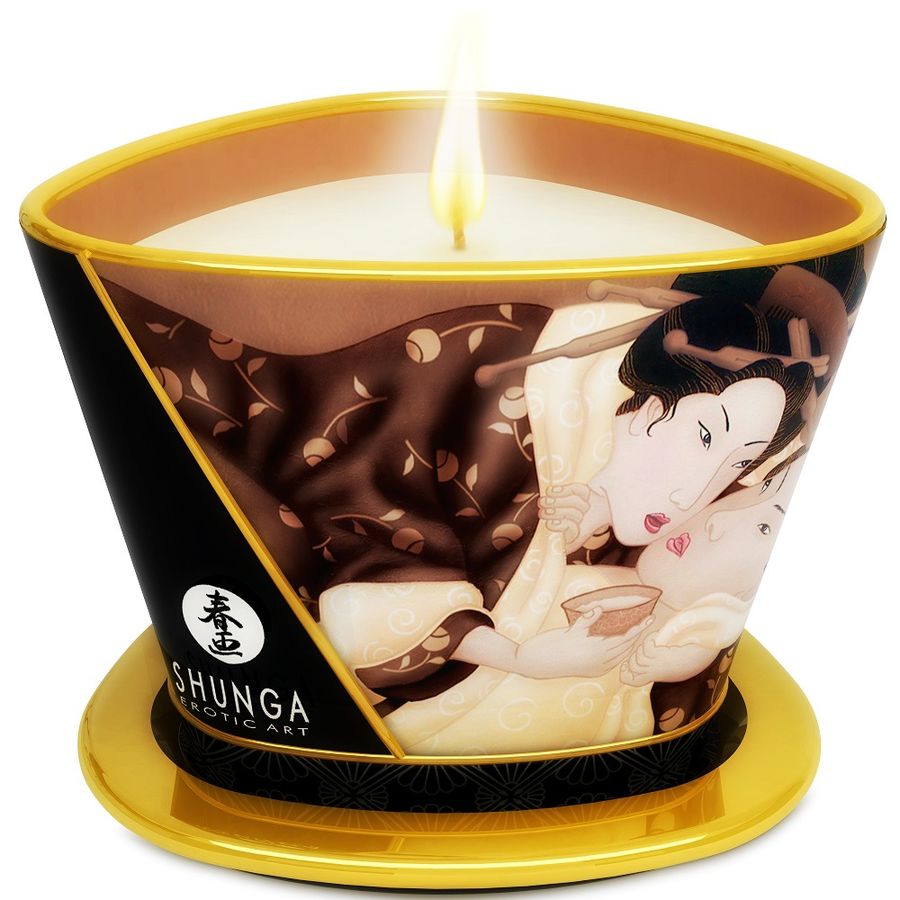 Vela de masaje Shunga Mini Caress con aroma a chocolate, 170 ml