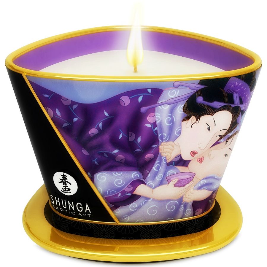 Vela de masaje Shunga Mini Caress con aroma a frutas exóticas, 170 ml
