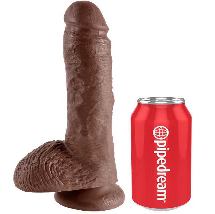 Dildo realista KING COCK con testículos, marrón, 20,3 cm