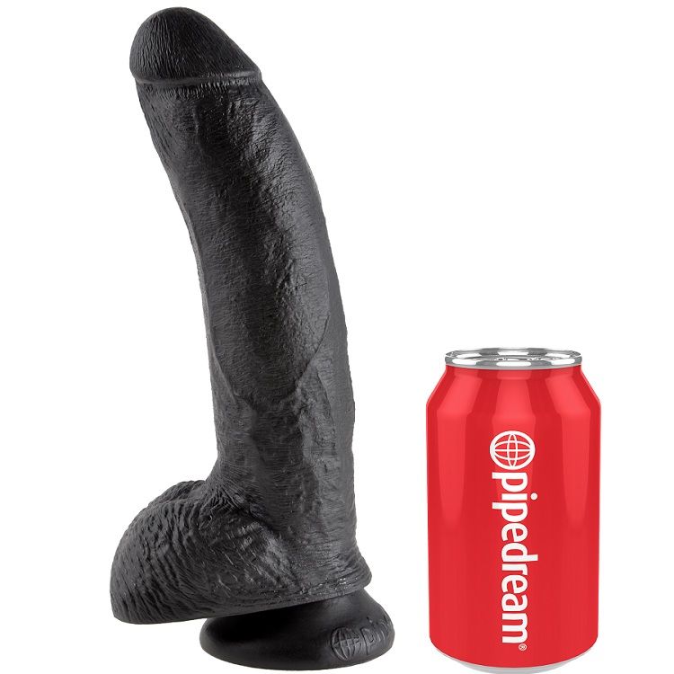 Dildo KING COCK con testículos, negro, 22,9 cm
