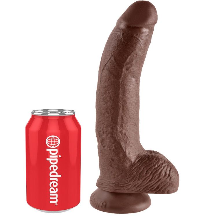 Dildo KING COCK con testículos, marrón, 22,9 cm