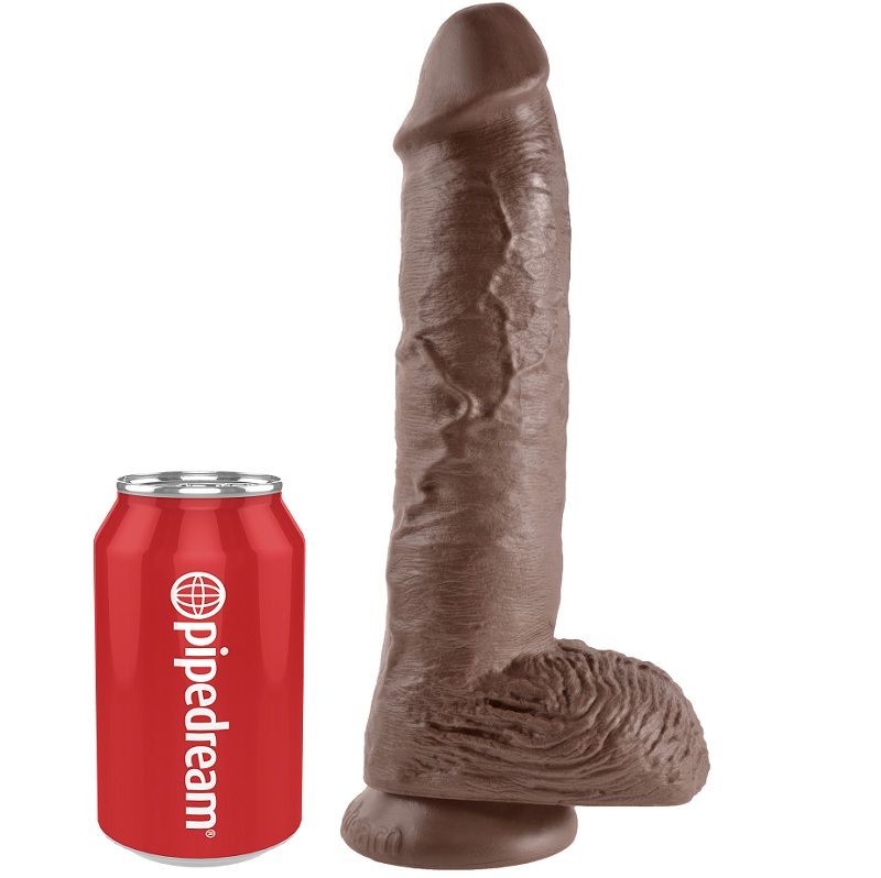Dildo KING COCK con bolas, marrón, 25,4 cm