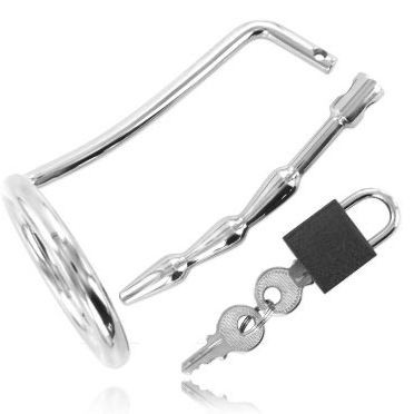 Anillo para el pene METAL HARD con plug uretral y candado
