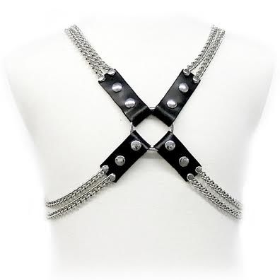 LEATHER BODY arnés de cuero para hombre con cadenas metálicas
