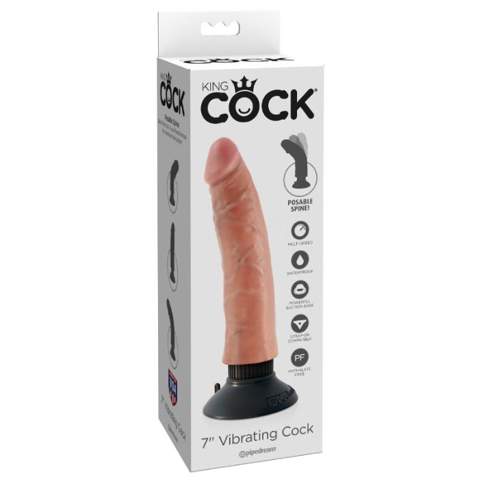 Vibrador realista KING COCK, color piel, 17,78 cm