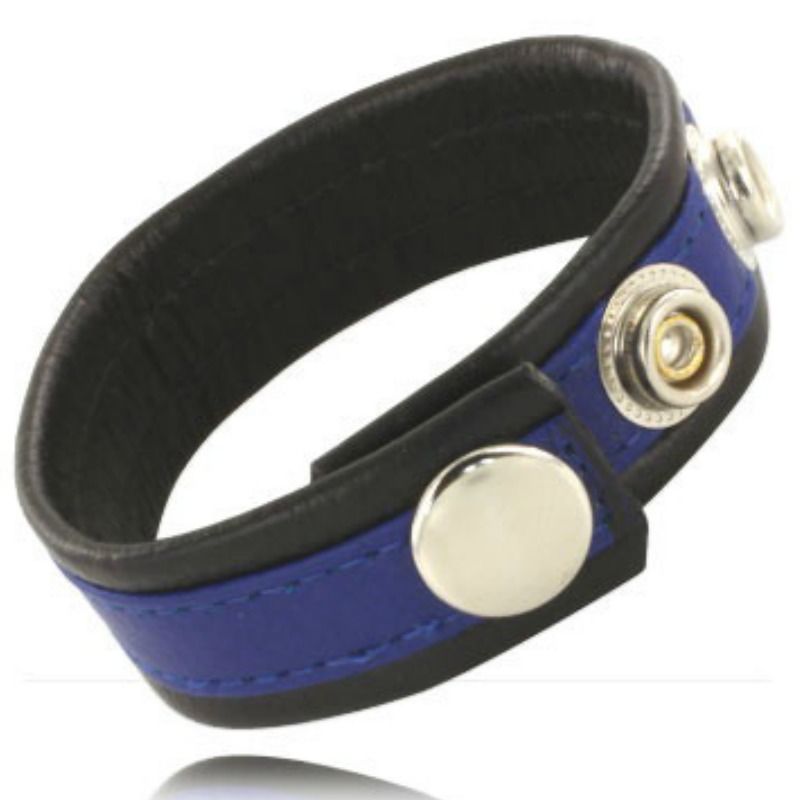 LEATHER BODY correa de cuero ajustable para pene en azul y negro