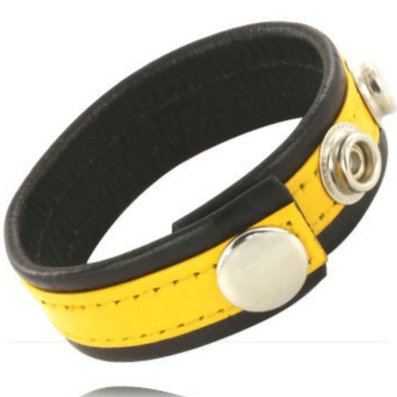 LEATHER BODY Anillo de cuero para el pene, sin vibración, ajustable, amarillo y negro