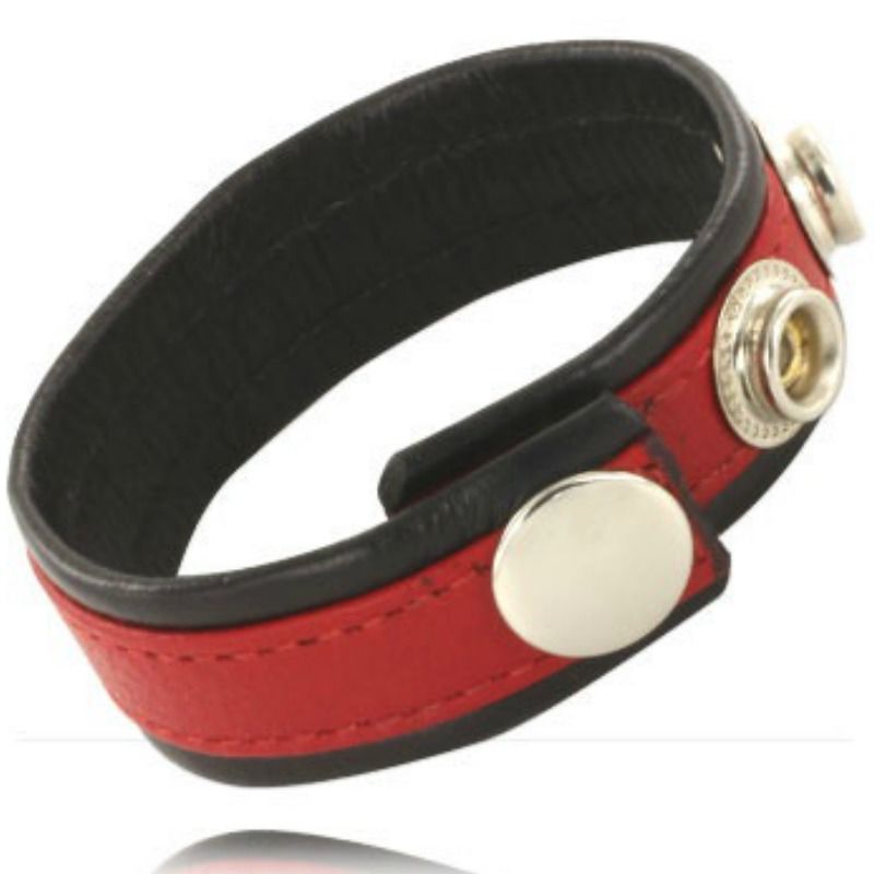 LEATHER BODY banda para el pene ajustable de cuero, roja y negra