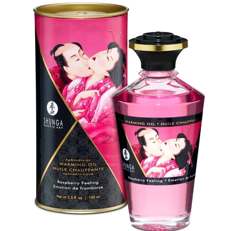 Aceite de masaje SHUNGA con efecto calor y sabor a frambuesa, 100 ml