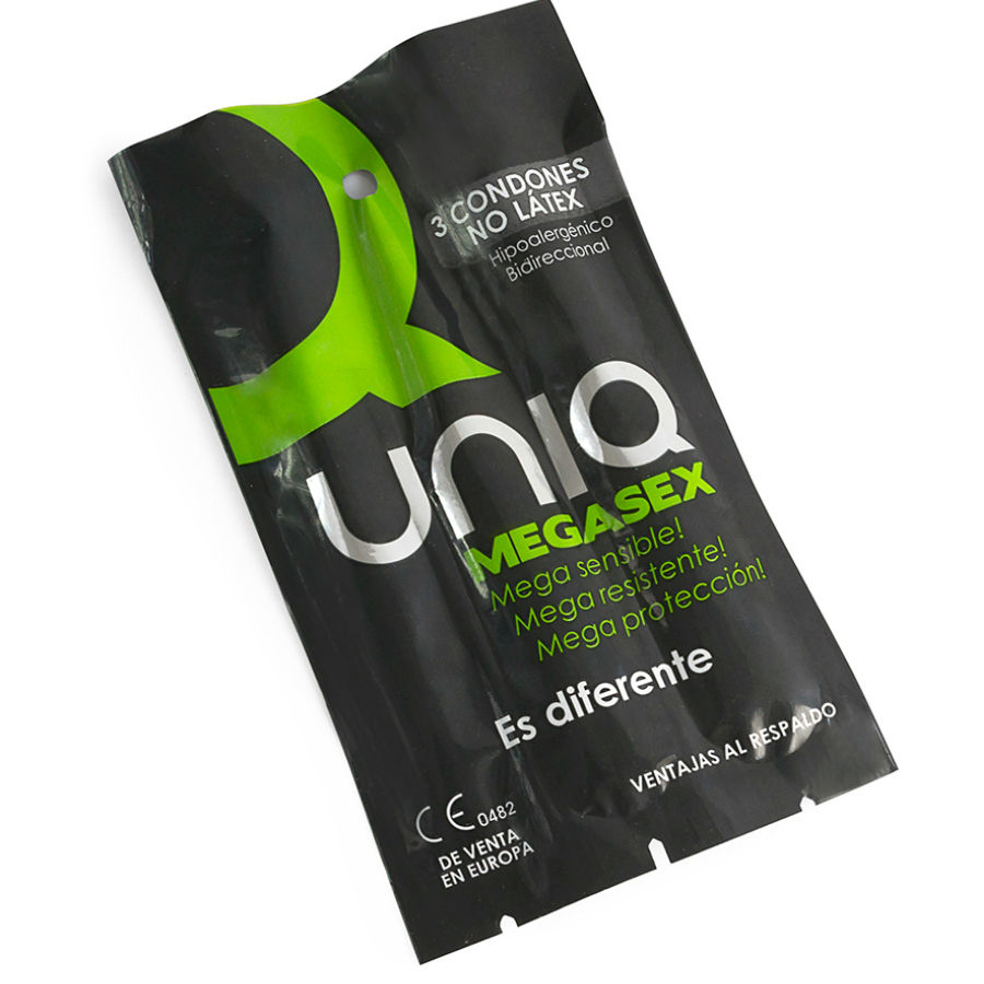 Preservativos sin látex UNIQ MEGASEX, 3 unidades