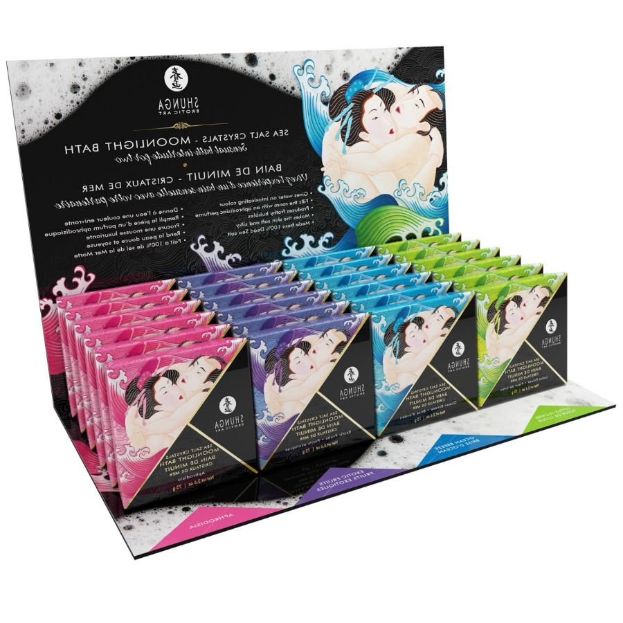 Sales de baño Shunga Love Bath en expositor con 24 porciones