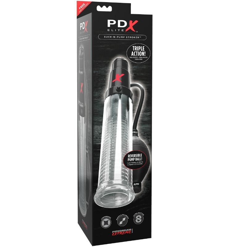 Masturbador vibrador PDX Elite Suck N Pump con bomba manual