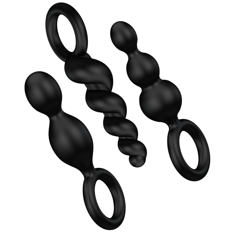 Set de 3 plugs anales Satisfyer de silicona, negro