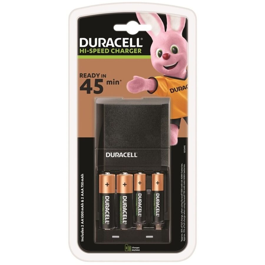 Cargador rápido de 45 min con LED y 4 pilas recargables de 1700 mAh y 750 mAh DURACELL