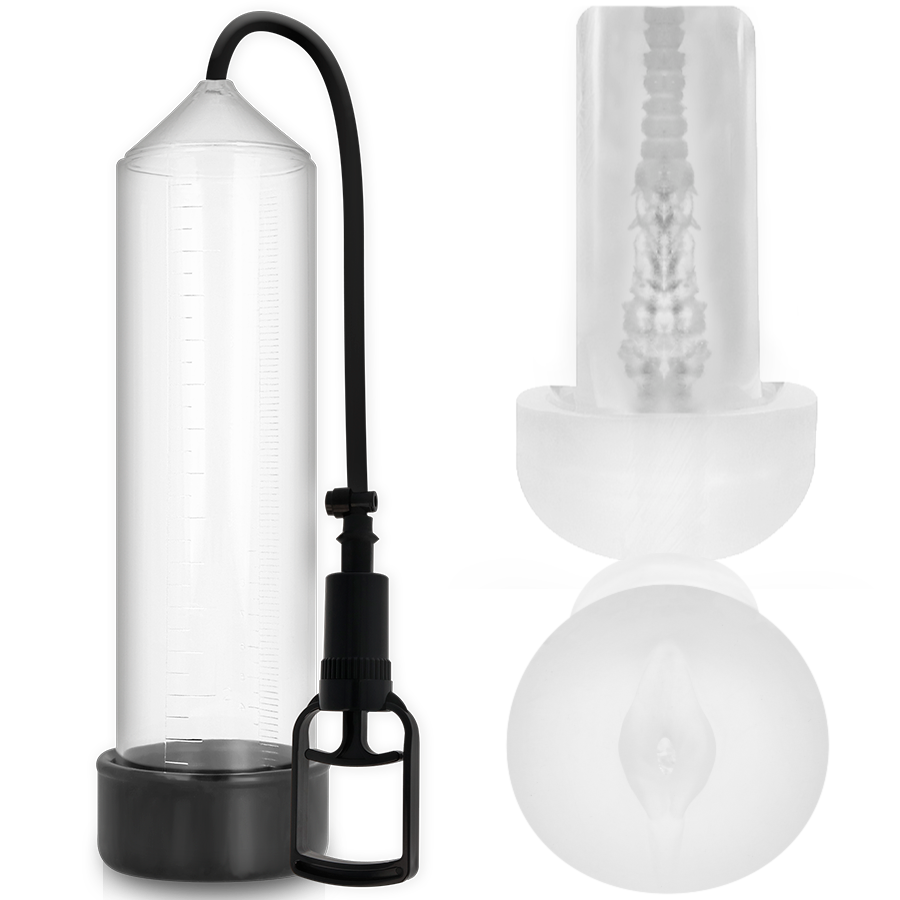 Bomba de vacío para pene PUMP ADDICTED RX7 con masturbador, transparente