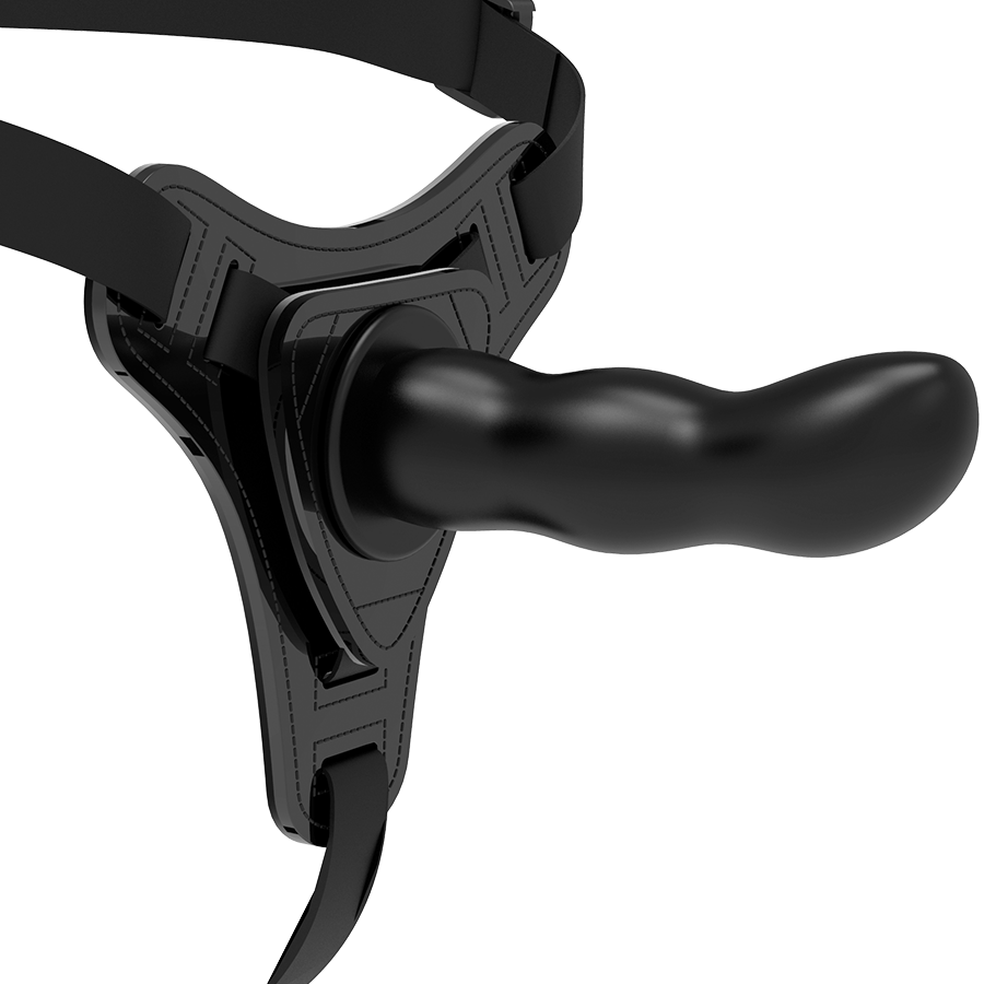 Arnés con dildo Fetish Submissive de silicona negro, 16 cm