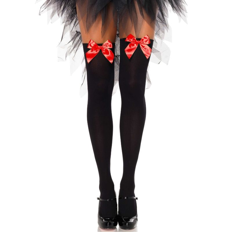 Medias de nailon hasta el muslo Leg Avenue con lazo rojo