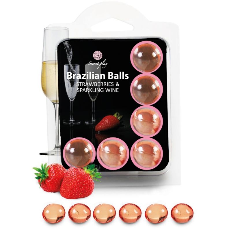 SECRETPLAY Bolas de gel lubricante con aroma a fresa y cava, 6 unidades