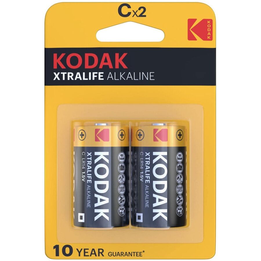 Pilas C, pack de 2, energía alcalina de larga duración para dispositivos KODAK
