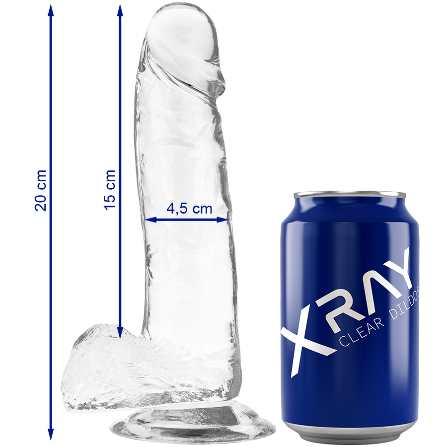 Dildo realista X RAY Clear con testículos, 20 cm