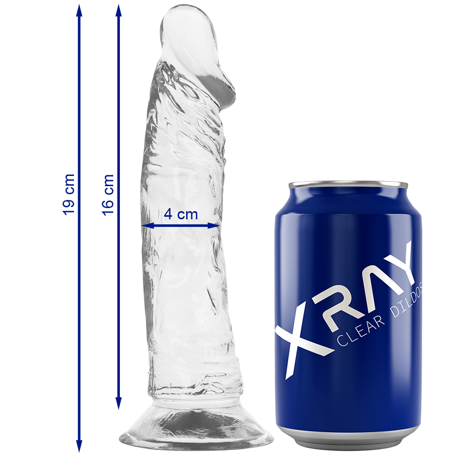 Dildo realista X RAY Clear con ventosa, 19 cm