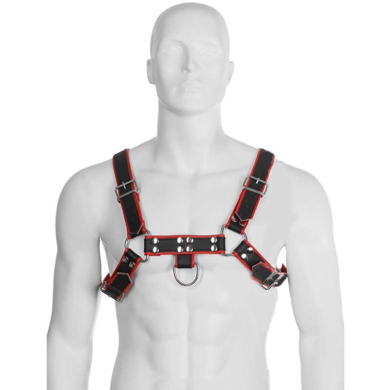 LEATHER BODY Chain Harness III, arnés para hombre en negro y rojo
