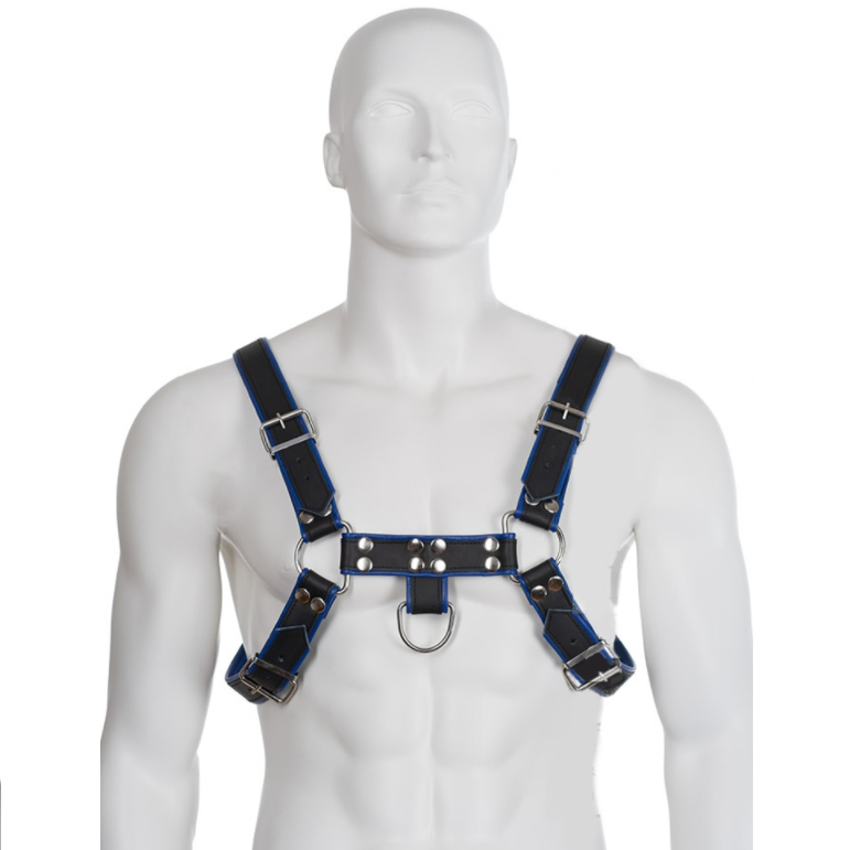 Arnés Bulldog para hombre de cuero en azul y negro