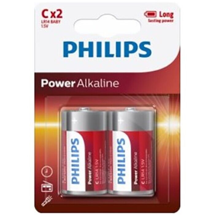 Pilas alcalinas C PHILIPS de larga duración y alto rendimiento para juguetes y linternas