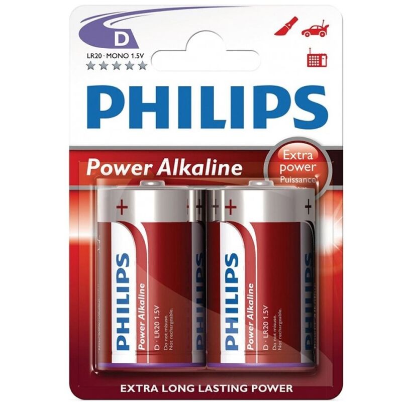 Pila alcalina D LR20 de larga duración para dispositivos PHILIPS